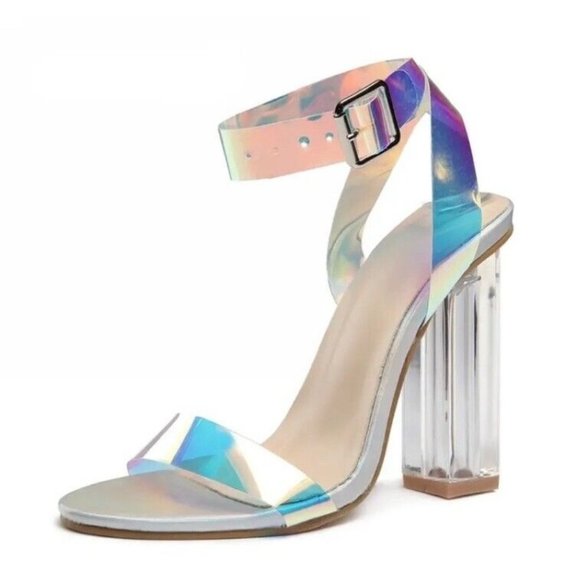 Fashion Women Pumps Transparent Strappy Buckle Sandals Block High Heels Sz 8 - Picture 1 of 8